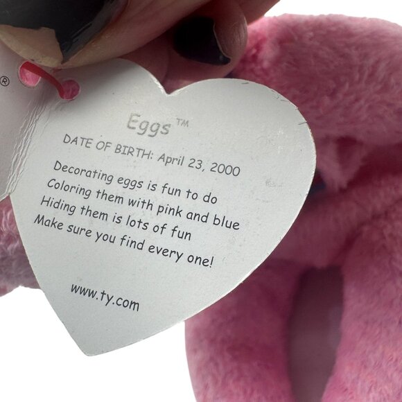 Ty Beanie Babies Eggs Pink Easter Plush Bear Purple Bow Date 2000 Collectible Ta - Picture 6 of 7